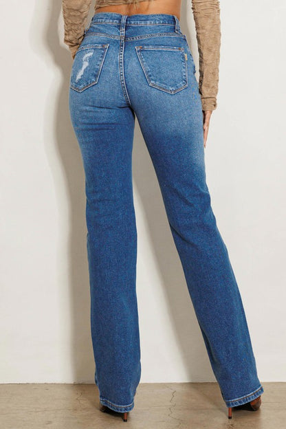 High Rise Subtle Distressed Straight Jeans - Tigbuls Variety Fashion