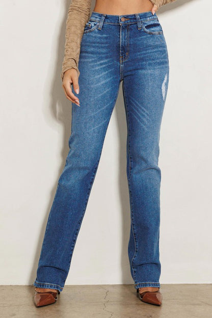 High Rise Subtle Distressed Straight Jeans - Tigbuls Variety Fashion