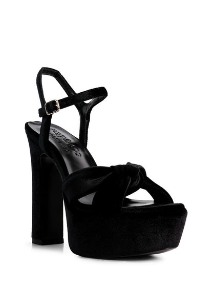 LIDDEL Velvet High Block Heeled Sandals - Tigbuls Variety Fashion