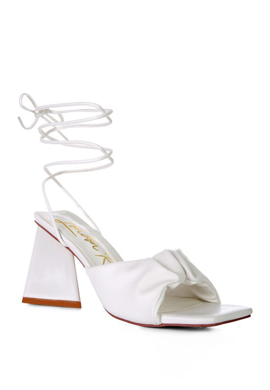 Primavera Ruched Triangular Heel Lace Up Sandal - Tigbul's Variety Fashion Shop