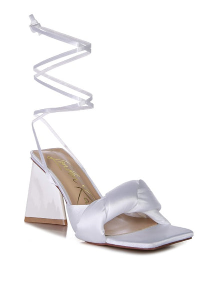 Pristine Knotted Triangular Block Heel Sandals 3" Heels - Tigbul's Variety Fashion Shop