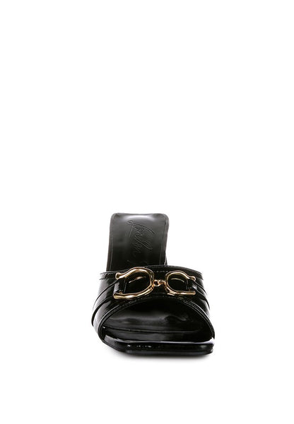 Salisbury Metal Buckle Detail Slider 3" Heel Sandals | Tigbuls