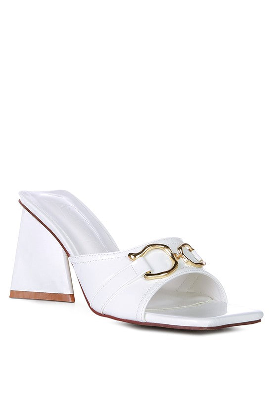 Salisbury Metal Buckle Detail Slider 3" Heel Sandals | Tigbuls