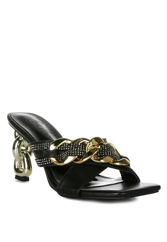 Evelane Metallic Chain Heeled Diamante Sandals - Tigbul's Variety Fashion Shop