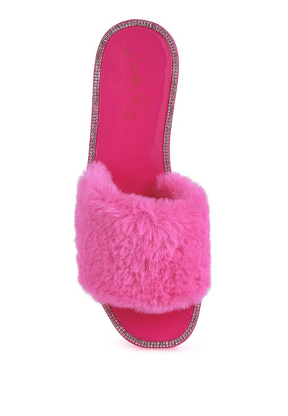 Geese Faux Fur Diamante Detail Jelly Flats - Tigbuls Variety Fashion