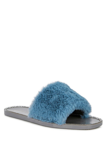 Geese Faux Fur Diamante Detail Jelly Flats - Tigbuls Variety Fashion