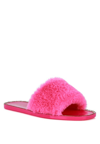 Geese Faux Fur Diamante Detail Jelly Flats - Tigbuls Variety Fashion