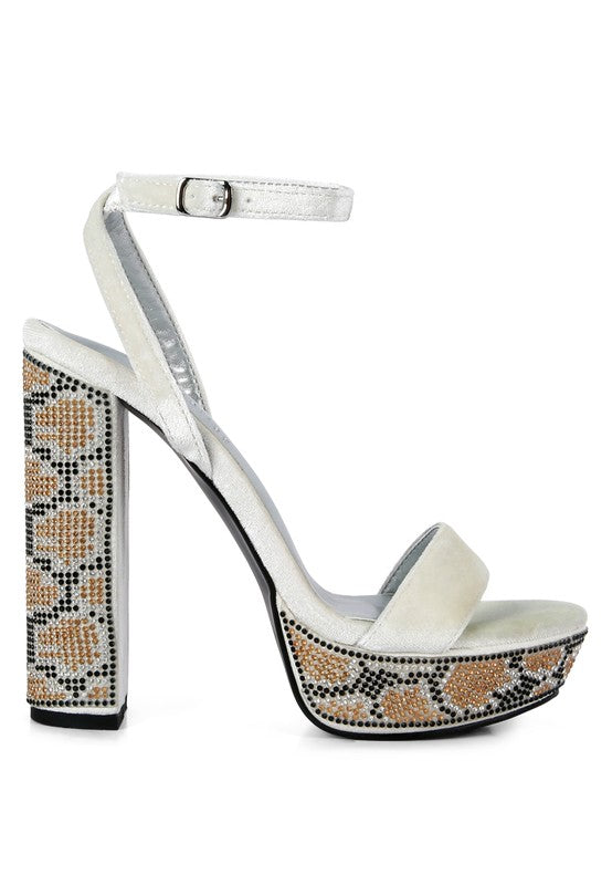 ZIRCON Diamante Studded High Block Heel Sandals - Tigbuls Variety Fashion