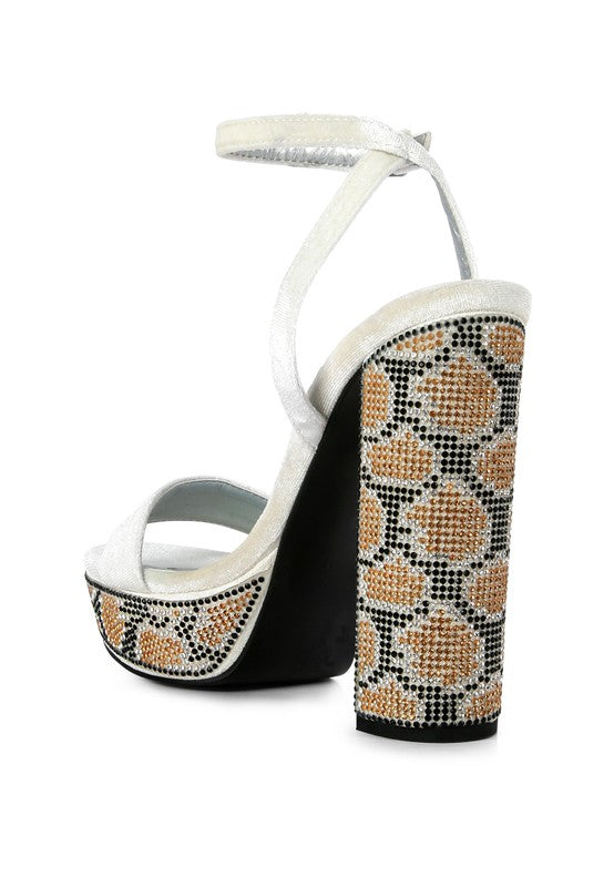 ZIRCON Diamante Studded High Block Heel Sandals - Tigbuls Variety Fashion