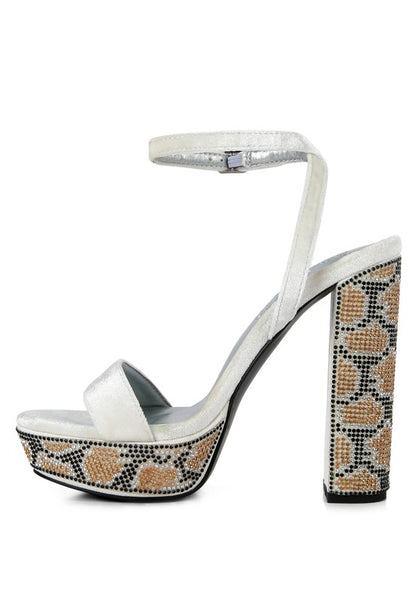 ZIRCON Diamante Studded High Block Heel Sandals - Tigbuls Variety Fashion