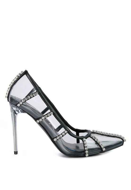 Diamante Clear High Heel Cage Pumps - Tigbuls Variety Fashion