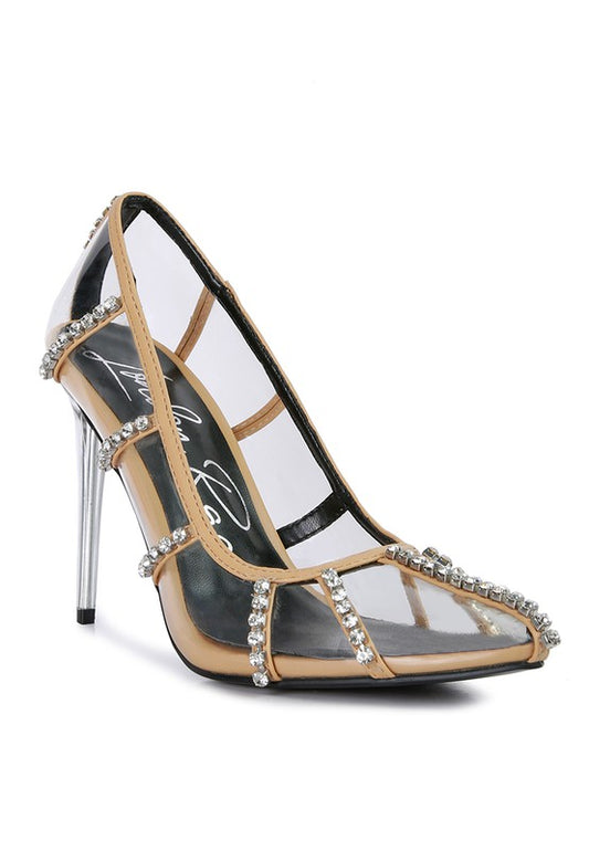 Diamante Clear High Heel Cage Pumps - Tigbuls Variety Fashion