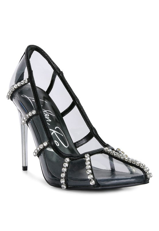 Diamante Clear High Heel Cage Pumps - Tigbuls Variety Fashion