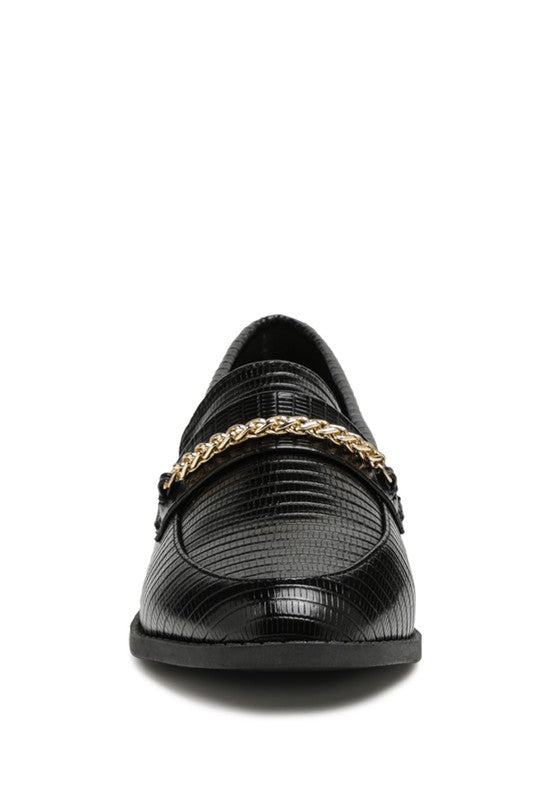 Vouse Low Block Loafers Adorned With Golden Chain - Tigbuls Variety Fashion