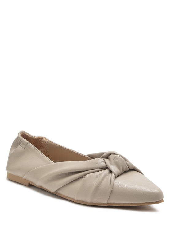 Cream Norma knot detail ballet flats with elastic collar