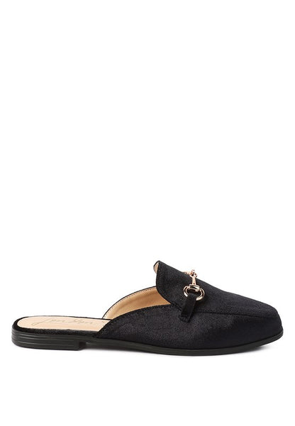 Velvet Buckled Flat Mules - Tigbul's Variety Fashion Shop