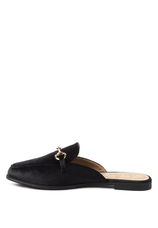 Velvet Buckled Flat Mules - Tigbul's Variety Fashion Shop