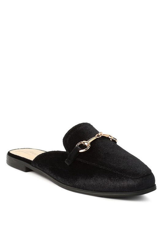 Velvet Buckled Flat Mules - Tigbul's Variety Fashion Shop