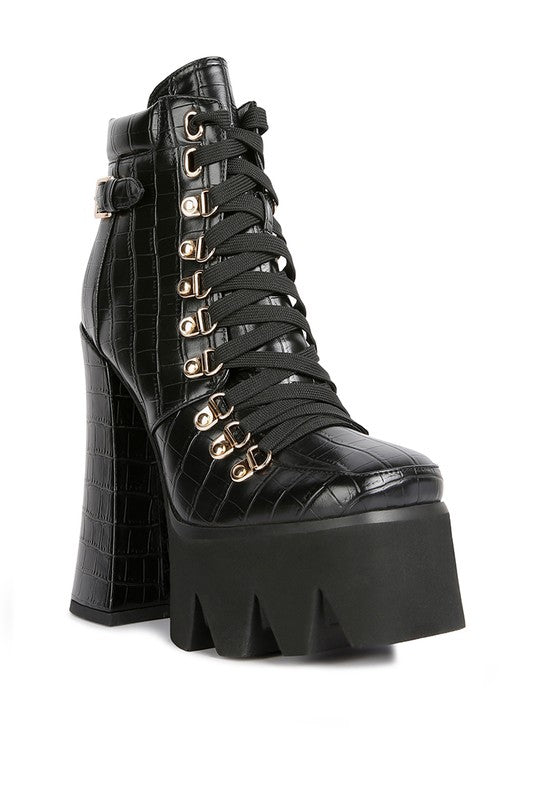 Boogie High Block Heel Lace Up Biker Boots - Tigbuls Variety Fashion