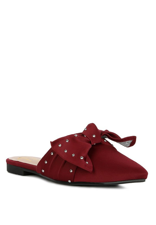 Makeover Studded Bow Flat Mules - Tigbuls Variety Fashion