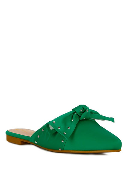 Makeover Studded Bow Flat Mules - Tigbul's Variety Fashion Shop