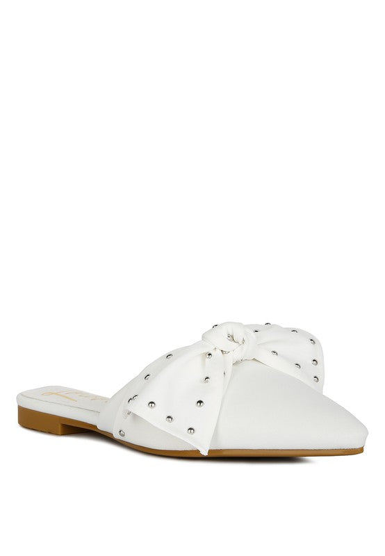 Makeover Studded Bow Flat Mules - Tigbul's Variety Fashion Shop
