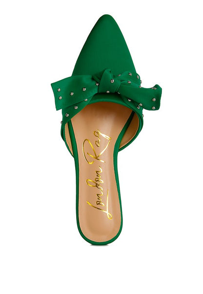 Makeover Studded Bow Flat Mules - Tigbul's Variety Fashion Shop