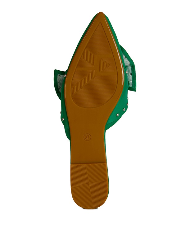Makeover Studded Bow Flat Mules - Tigbul's Variety Fashion Shop