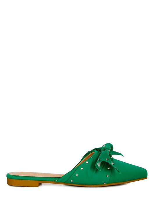 Makeover Studded Bow Flat Mules - Tigbul's Variety Fashion Shop