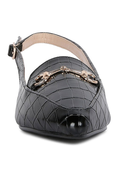 Trempe Black Croc Slingback Flat Sandals - Tigbul's Variety Fashion Shop