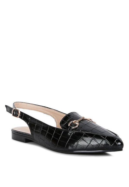 Trempe Black Croc Slingback Flat Sandals - Tigbul's Variety Fashion Shop