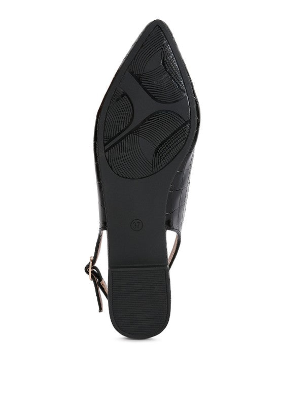 Trempe Black Croc Slingback Flat Sandals - Tigbul's Variety Fashion Shop