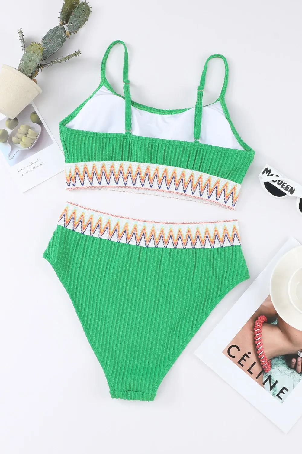 Textured Contrast Banding Bikini High Waist 2pcs Swimsuit - Tigbul's Variety Fashion Shop
