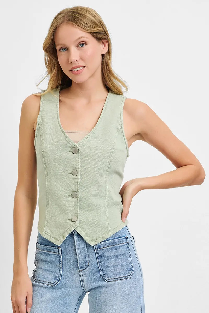 RISEN Full Size V Neck Button Down Vest - Tigbul's Variety Fashion Shop
