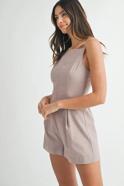 Adjustable Shoulder Strap Linen Romper - Tigbul's Variety Fashion Shop