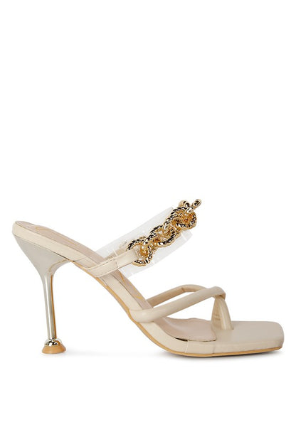 Social Bee Link Chain Embellished Heel Sandals - Tigbuls Variety Fashion