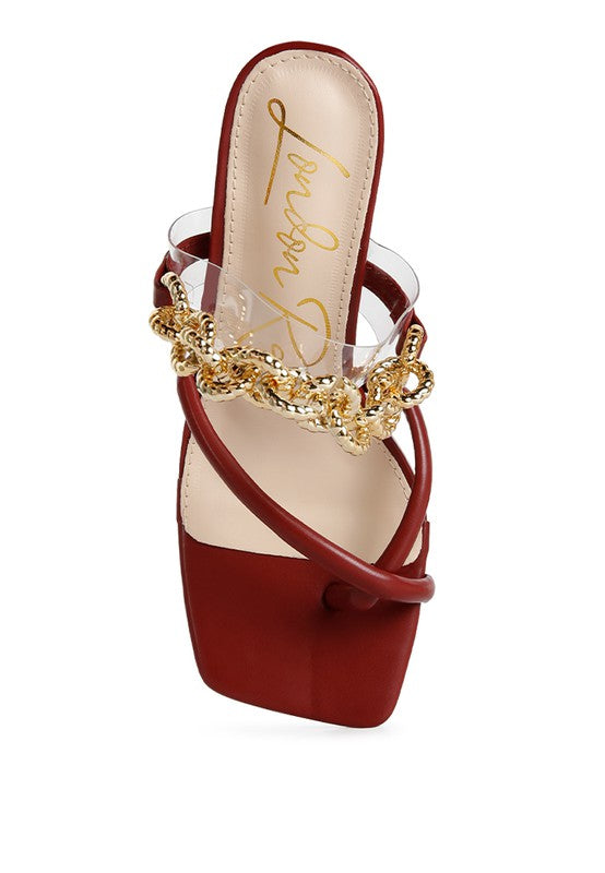 Social Bee Link Chain Embellished Heel Sandals - Tigbuls Variety Fashion