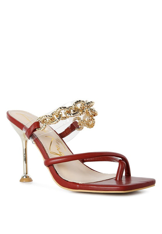 Social Bee Link Chain Embellished Heel Sandals - Tigbuls Variety Fashion