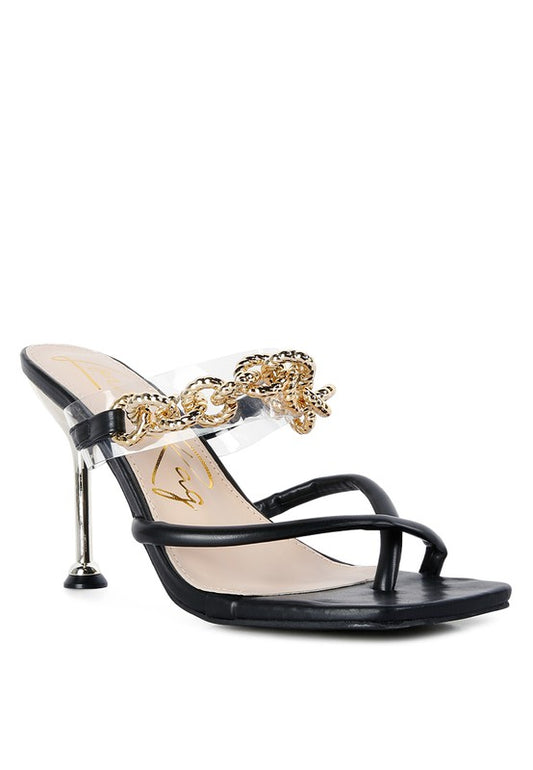 Social Bee Link Chain Embellished Heel Sandals - Tigbuls Variety Fashion