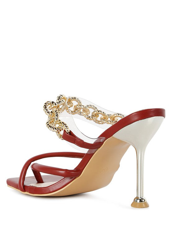 Social Bee Link Chain Embellished Heel Sandals - Tigbuls Variety Fashion