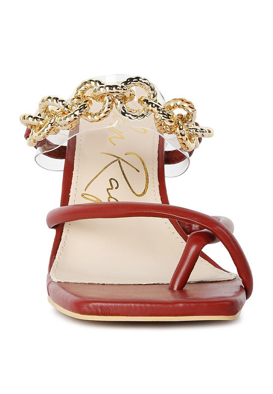 Social Bee Link Chain Embellished Heel Sandals - Tigbuls Variety Fashion