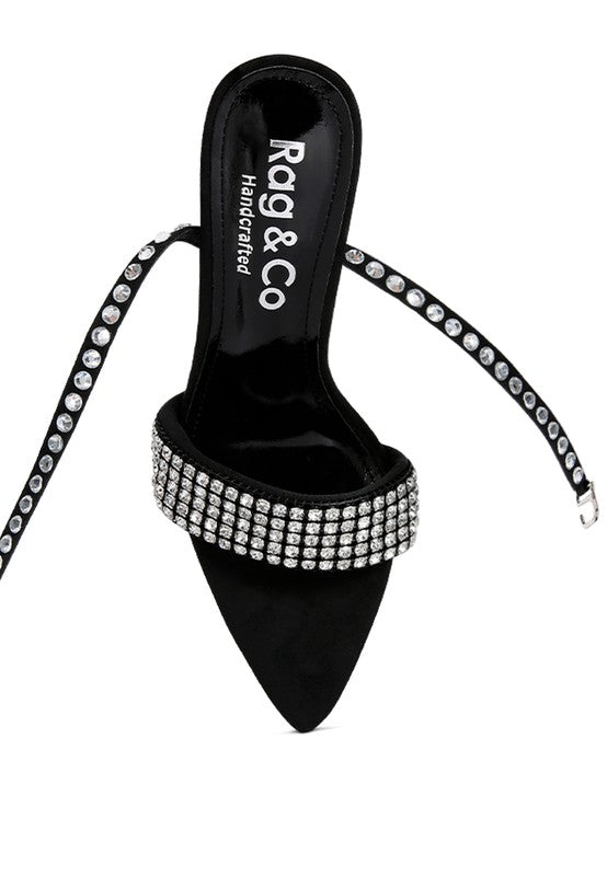 ZURIN Black High Heeled Diamante Sandals - Tigbul's Variety Fashion Shop