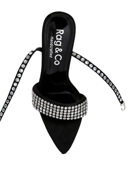 ZURIN Black High Heeled Diamante Sandals - Tigbul's Variety Fashion Shop