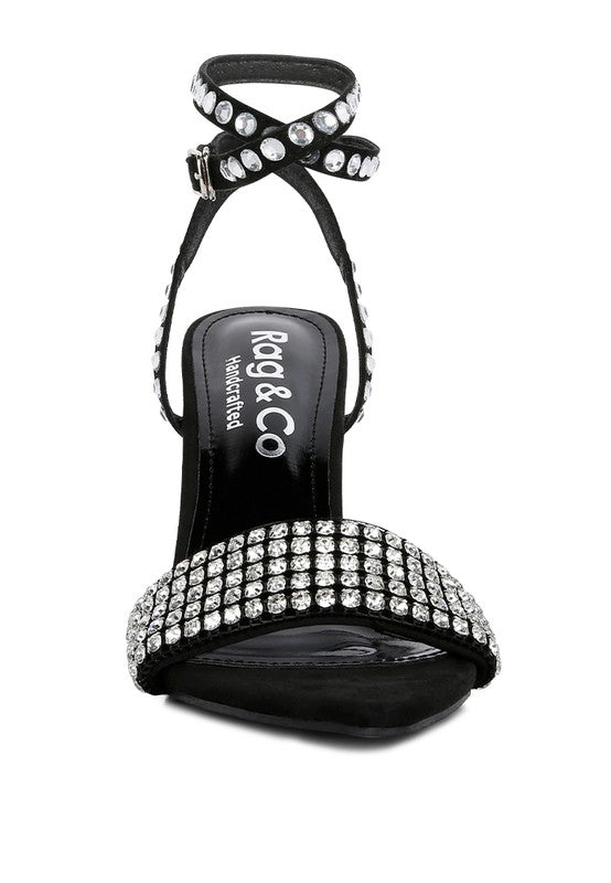 ZURIN Black High Heeled Diamante Sandals - Tigbul's Variety Fashion Shop