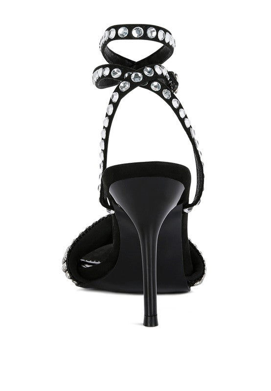 ZURIN Black High Heeled Diamante Sandals - Tigbul's Variety Fashion Shop