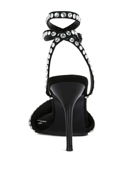 ZURIN Black High Heeled Diamante Sandals - Tigbul's Variety Fashion Shop