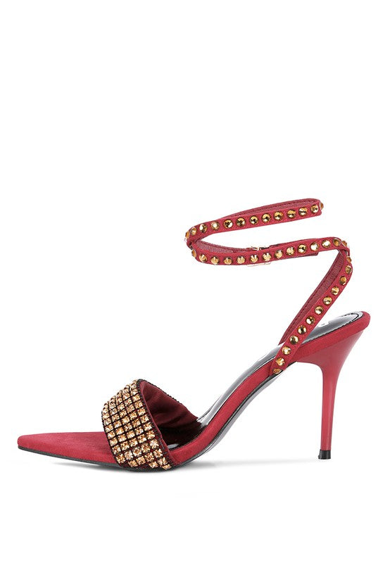ZURIN Black High Heeled Diamante Sandals - Tigbul's Variety Fashion Shop