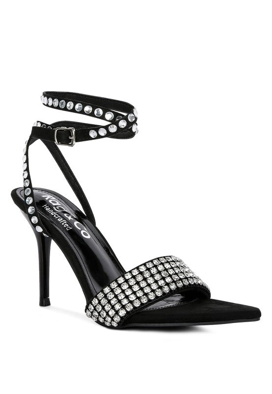 ZURIN Black High Heeled Diamante Sandals - Tigbul's Variety Fashion Shop