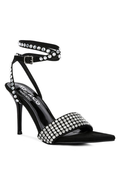 ZURIN Black High Heeled Diamante Sandals - Tigbul's Variety Fashion Shop