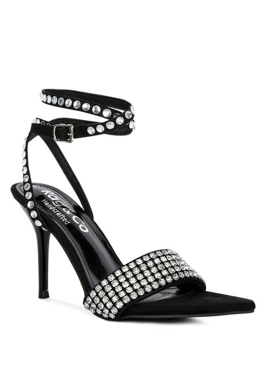 ZURIN Black High Heeled Diamante Sandals - Tigbul's Variety Fashion Shop